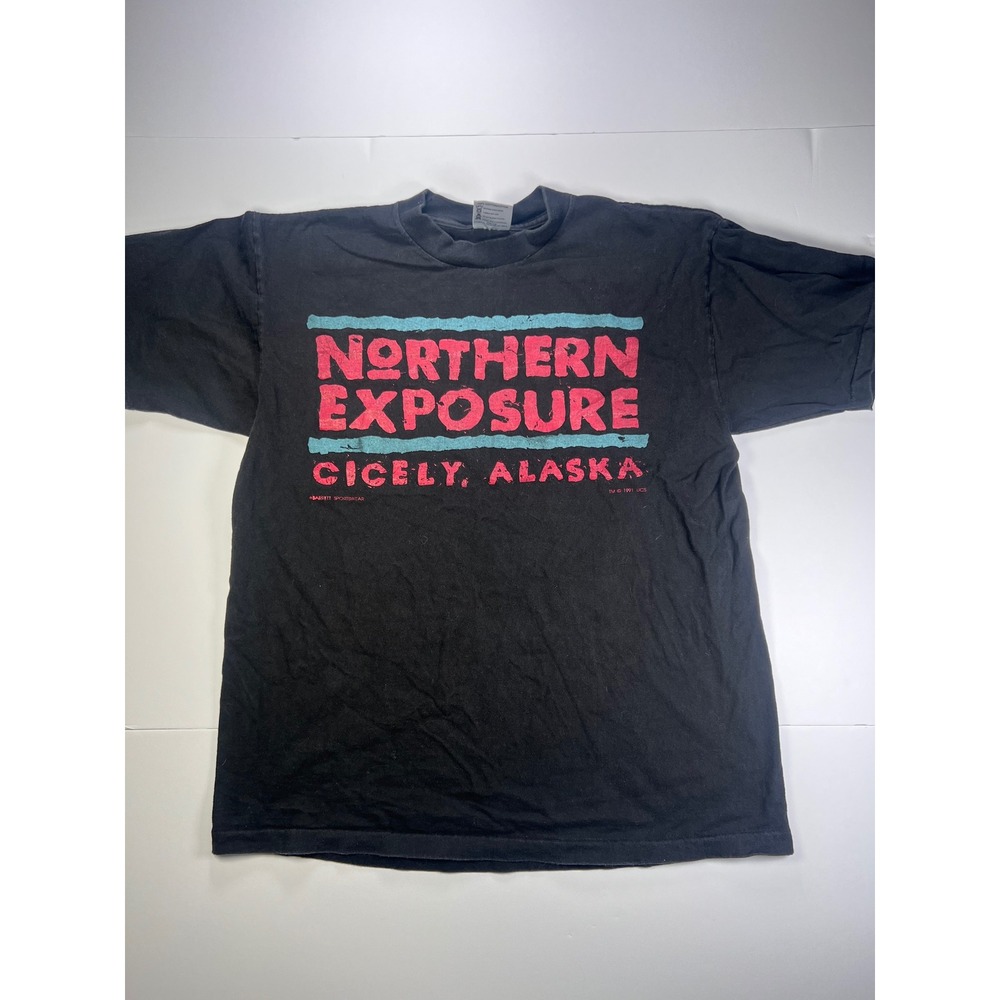 Oneita Northern Exposure T-Shirt Mens L Black 1991 Cicely Alaska Vintage 90s TV